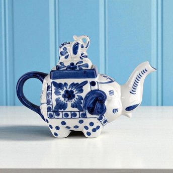 Vintage Bombay Blue and White Elephant Teapot | Ceramic Elephant Teapot | Animal Teapot | Unique Gift