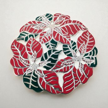 Vintage Metal Poinsettia Trivet, Holiday Decor, Christmas Gift, Wall Hanging, 8.5 Inch, Original Box