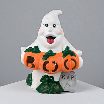 Vintage Ceramic Ghost Light, Halloween Decoration, Spooky Decor, Night Light, Gift for Halloween Lover