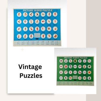 Vintage Whitman Help Yourself Picture Word Puzzles, 1961 No. 1 & 3, Educational Toys, Preschool Learning, Kids Room Decor