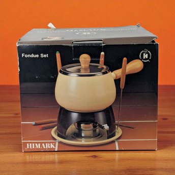 1984 Himark Fondue Set, Complete, Never Used, Vintage Kitchen, Retro Fondue Pot