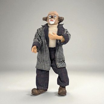 Vintage Posable Hobo Clown Doll, 10 Inch Plaid Jacket, Collectible Toy, Playful Decor, Nostalgic Gift