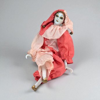 Vintage Posable Jester Doll, 13.5 Inch Porcelain Clown Figure, Display or Gift for Collector, Whimsical Home Decor