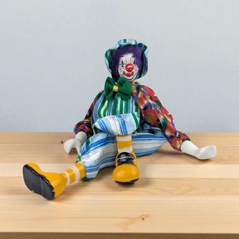 Vintage Ganz Shelf Sitter Clown, Porcelain, Fabric Costume, 14 Inches, Collectible Clown Doll, Display Doll