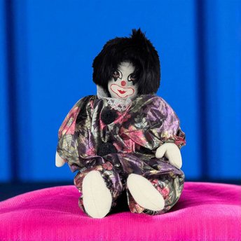 Vintage Soft Clown Doll, 6 Inch Height, Fabric Clown with Black Hair, Collectible Clown, Vintage Toy, Decorative Clown