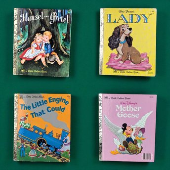 Set of 4 Vintage Little Golden Books, Disney Lady, Hansel & Gretel, Mother Goose, The Little Engine That Could, Children's Story Collection