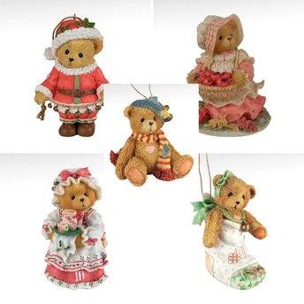 Vintage Cherished Teddies Figurines, Ornaments, 1992-1997, Santa Teddy, Hannah Autumn Brings, Holly, Stocking Bear, Gift for Collector