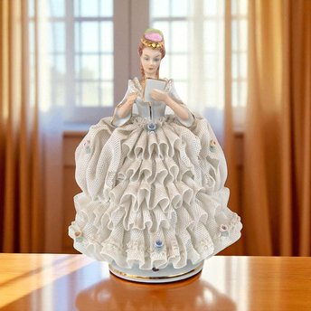 Vintage Reine Handarbeit Porcelain Lady Reading Figurine, German Porcelain, Reading Woman Statue, Gift for Book Lover, Vintage Home Decor