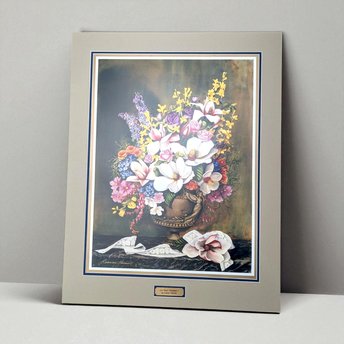 Leanne Hanson Floral Print, 1998 Limited Edition "Les Fleurs Classiques I", Unframed, Matted, Botanical Art, Flower Arrangement Decor