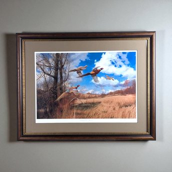 David A. Maass "Tomahawk Trail - Pheasants" Framed Print, Signed Wildlife Art, Vintage Bird Decor, Hunting Theme Artwork
