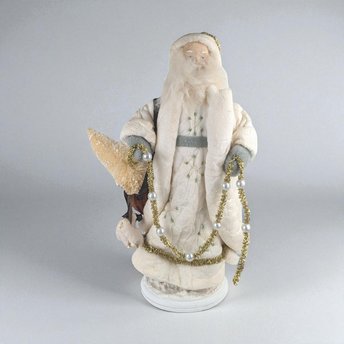 Vintage White Santa with Lambs Figure, 16.5" Cream Santa Claus Figurine, Holiday Decor, Christmas Gift, Mantel Display, Vintage Christmas
