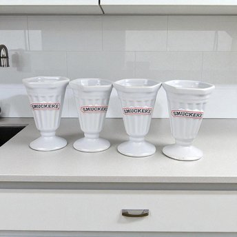 Vintage Smuckers Ceramic Ice Cream Cups: Collectible Sundae Dishes, Set of 4