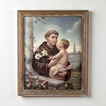 Vintage Framed Saint Anthony of Padua Print: Catholic Religious Art