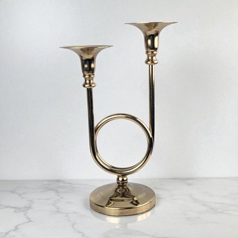 Vintage Brass Double Taper Candle Holder: Mid-Century Modern Candlestick