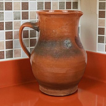 Vintage Handmade Brown Pottery Pitcher: Rustic Country Farmhouse Stoneware