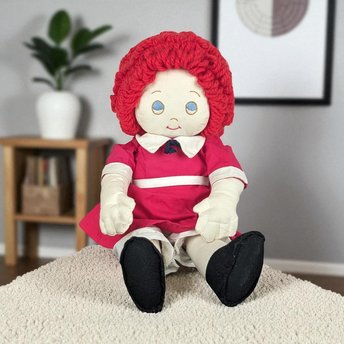 Vintage Little Orphan Annie Plush Doll, 17 Inch Rag Doll, Collectible Doll, Red Hair Doll, Nostalgic Toy
