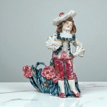 Vintage Boy with Flowers Planter Vase, Ceramic Planter, Figurative Planter, Boy Figurine, Home Decor, Unique Gift, Flower Pot