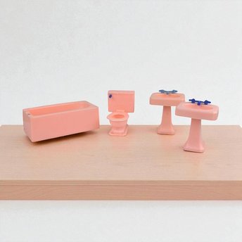 Vintage 1950s Renwal Dollhouse Bathroom Set - Pink Plastic 1:16 Scale Miniatures