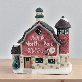 1993 Seasonal Specialties North Pole Dairy, Lighted Christmas Village Building, Vintage Holiday Display, Ceramic Barn