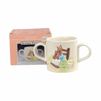 1987 Schmid Beatrix Potter Mrs. Rabbit 2 Handled Ceramic Cup, Vintage Children's Mug, Collectible Beatrix Potter, Gift for Nursery