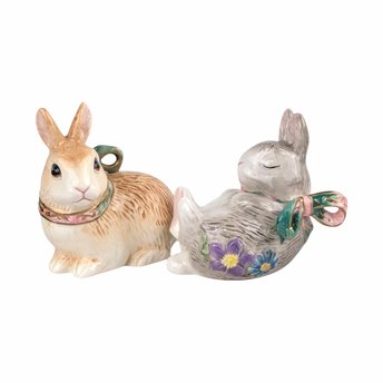Vintage Fitz and Floyd Woodland Spring Bunny Salt and Pepper Set, Ceramic Rabbit Shakers, Collectible Kitchen Decor, Easter