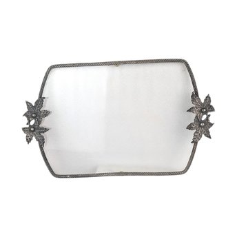 Vintage Pewter Serving Tray with Bumpy Plexiglass Center, 15x9 Inch Decorative Tray, Unique Serving Platter, Gift for Hostess