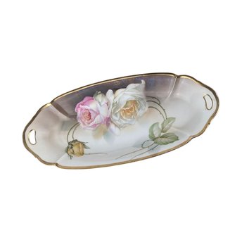 Vintage Suhl Germany Floral Celery Tray / Dresser Tray, 12" Oval Porcelain Serving Dish, Hand Painted Rose Design, Vanity Tray, Gift for Her