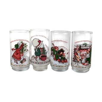 1982 Coca Cola Holly Hobbie Christmas Glasses, Vintage Set of 4 Collectible Holiday Drinkware, Gift for Nostalgia Lovers