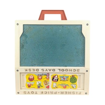 Vintage 1975 Fisher Price School Days Desk, Complete Magnetic Letters & Cards, #176 Portable Chalkboard, 1970s Educational Toy