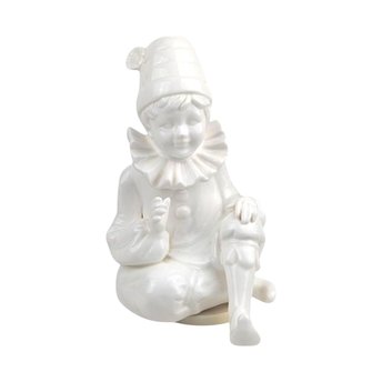 Vintage Pierrot Clown Music Box, White Ceramic Sad Clown Figurine, 1970s Rotating Musical Statue, Collectible Nursery Decor