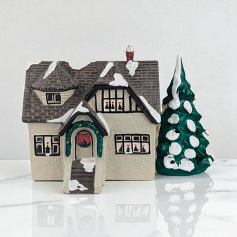 Vintage 1986 Dept 56 Stucco Bungalow Village House, Christmas Village Display, Holiday Decor, Gift for Collector