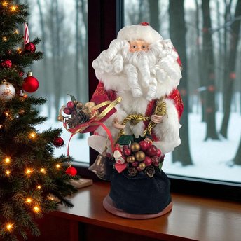 Vintage Santa with Bag and Bells Figure, 12", Christmas Decor, Holiday Collectible, Gift for Santa Collector