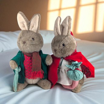 Vintage Mrs. Rabbit & Peter Rabbit Plush Set, 15 Inch Collectible Plush Toys, Classic Children's Literature Characters, Gift for Collectors