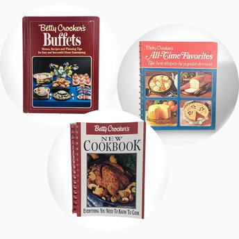 Vintage Betty Crocker Cookbook Trio, 1984 Buffets, 1974 All Time Favorites, 1996 New Cookbook, Collectible Recipes