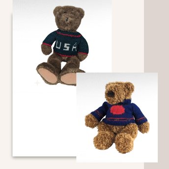 Vintage Sweater Bear Plush Pair - Gund Apple Sweater Teddy, Commonwealth USA Sweater Bear - Collectible Plushies, Vintage Toys, Gift Ideas
