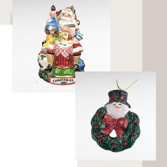 Vintage Fitz and Floyd Christmas Bell, Santa's Magic Workshop, Snowman Wreath Ornament, Collectible Holiday Decor