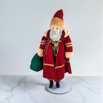 Vintage Roman 18" Santa Claus Figure with Toy Sack - Ceramic & Plush - Christmas Decor - Collectible Santa
