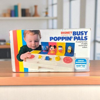 Vintage 1980 Disney Busy Poppin' Pals, Pop-Up Toy, Mickey Mouse, Donald Duck, Goofy, Preschool Toy, Collectible Toy