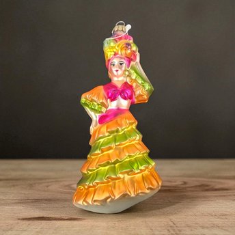 Vintage Midwest Little Dancer Glass Ornament, Flamenco Dancer, Colorful Dress, Blown Glass, Made in Germany, Christmas Ornament