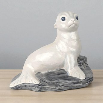 Vintage Ceramic Sea Lion Figurine, Hand-Painted White Sea Lion Sculpture, Nautical Decor, Ocean Animal Statue, Gift for Animal Lover