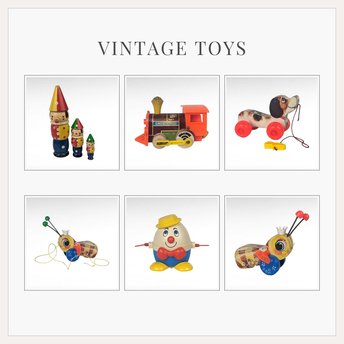 Vintage Fisher Price & Other Toys: Buzzy Bee, Humpty Dumpty, Chug Chug Train, Little Snoop Dog, Nesting Dolls - 6 Piece Collectible Set