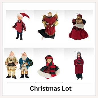 Vintage Christmas Ornament Lot: Doll Head Caroler, Angel, Dept. 56 Santa, Elf - Holiday Decor