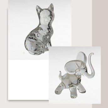 Vintage Glass Animal Figurines - Cat & Elephant Set - Clear Glass Decor, Collectible Glass, Animal Lover Gift
