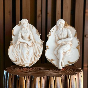 Vintage Lefton Wall Hangings Pair Ceramic Colonial Couple Figurines Romantic Decor Gift for Collector