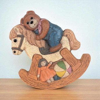 Vintage Frankie's Designs Bear on Rocking Horse Wall Hanging | Nursery Decor | Children's Room Decor | Playroom Wall Art | 8.5 Inches