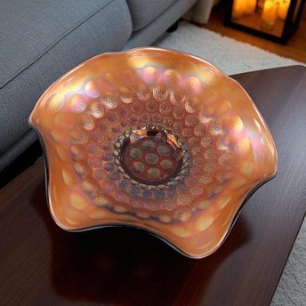 Vintage Fenton Coin Dot Marigold Carnival Glass Bowl | Ruffled Bowl | Iridescent Glass | Collectible Glassware | Home Decor