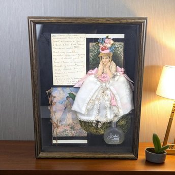Vintage Shadow Box Collage | Perfume Theme | Romantic Art | Antique Ephemera | Wall Decor