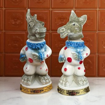 Vintage 1968 Jim Beam Donkey Decanters, Bourbon Whiskey Collectibles, Barware, Man Cave Decor, Unique Gift