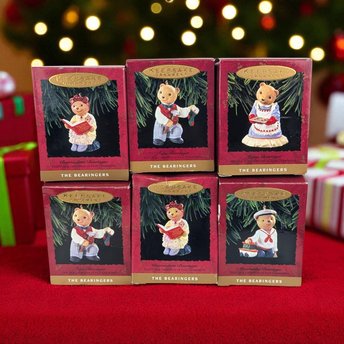 Vintage Hallmark The Bearingers Ornament Lot - 6 Piece Set with Boxes - Collectible Christmas Ornaments
