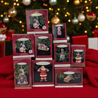 Vintage Hallmark Ornament Lot - 90s Keepsake Ornaments with Boxes - Mickey, Elves, Santa, & More